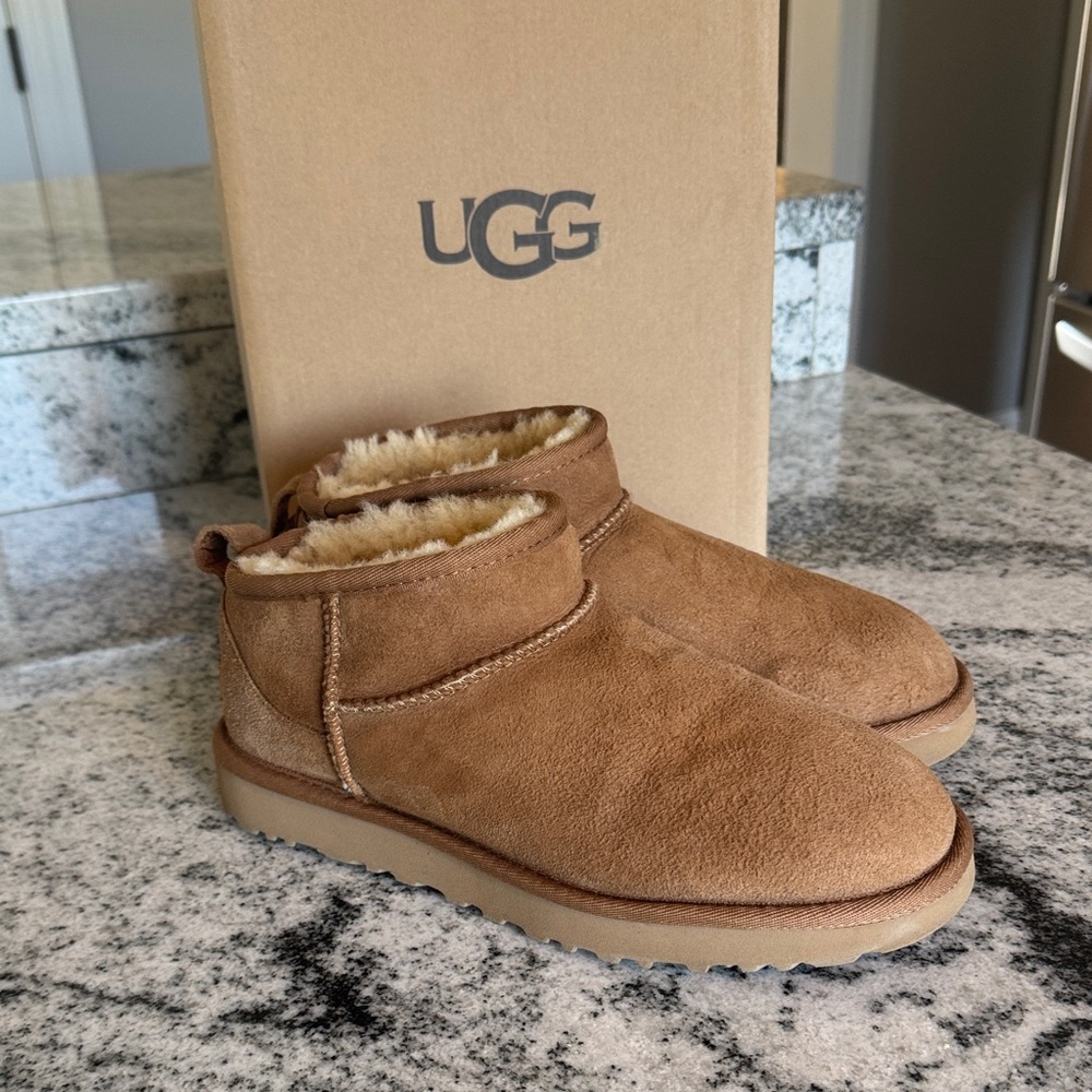 UGG Classic Ultra Mini Chestnut Suede Ankle Boots